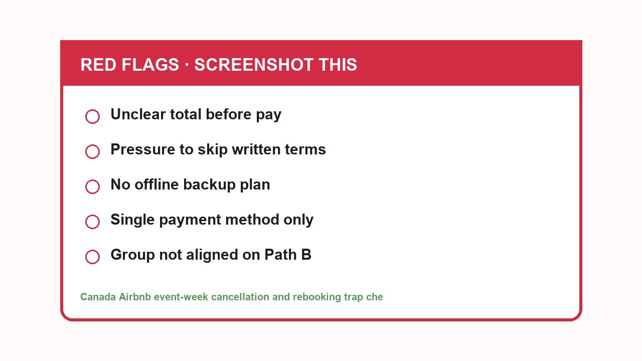 Canada Airbnb event-week cancellation and rebooking trap checklist