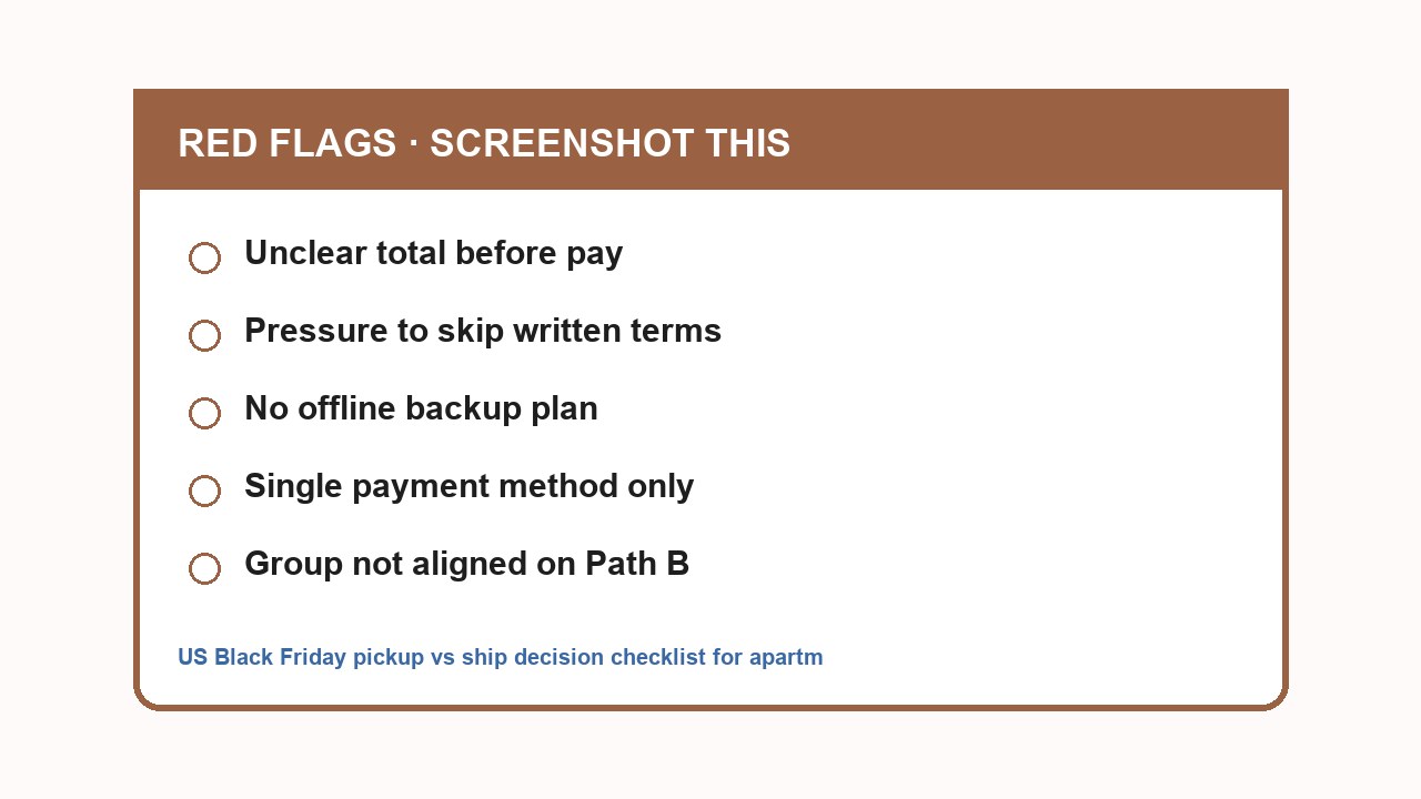 US Black Friday pickup vs ship decision checklist for apartment dwellers