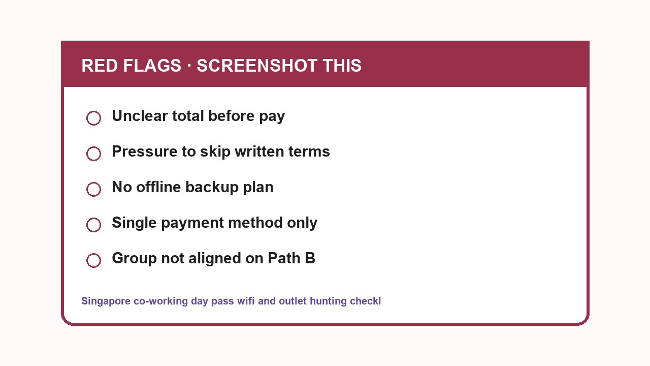 Singapore co-working day pass wifi and outlet hunting checklist